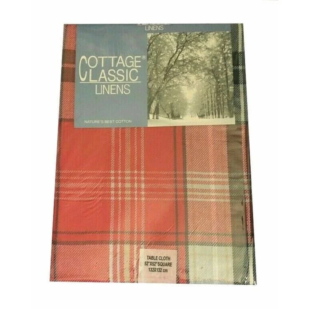 Christmas Tablecloth Fabric Joyful Wishes Red Plaid 100% Cotton 52x52